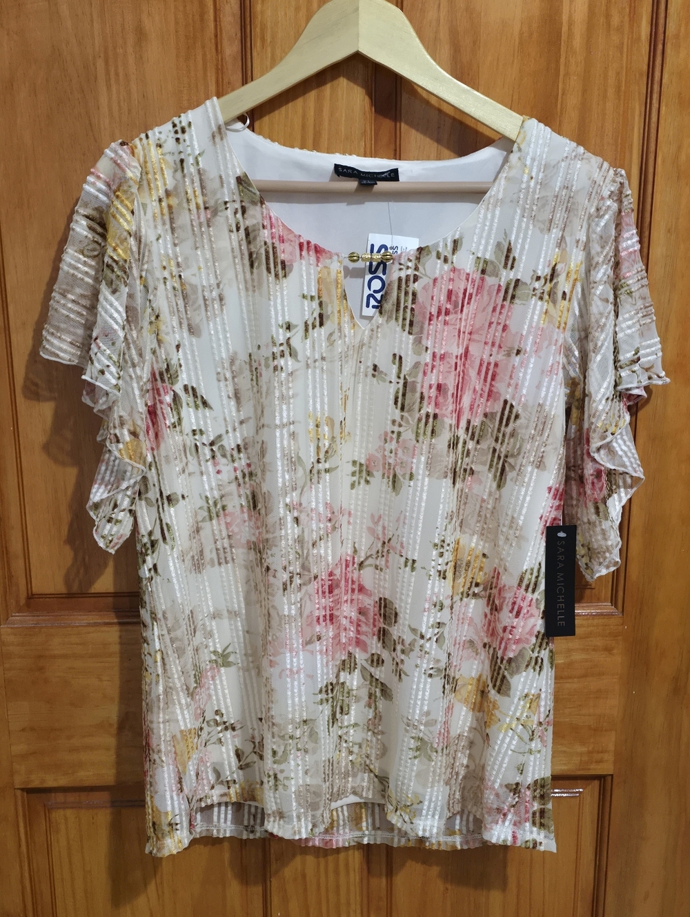 Sara Michelle floral print blouse features ruffled Sleeves Size XL
